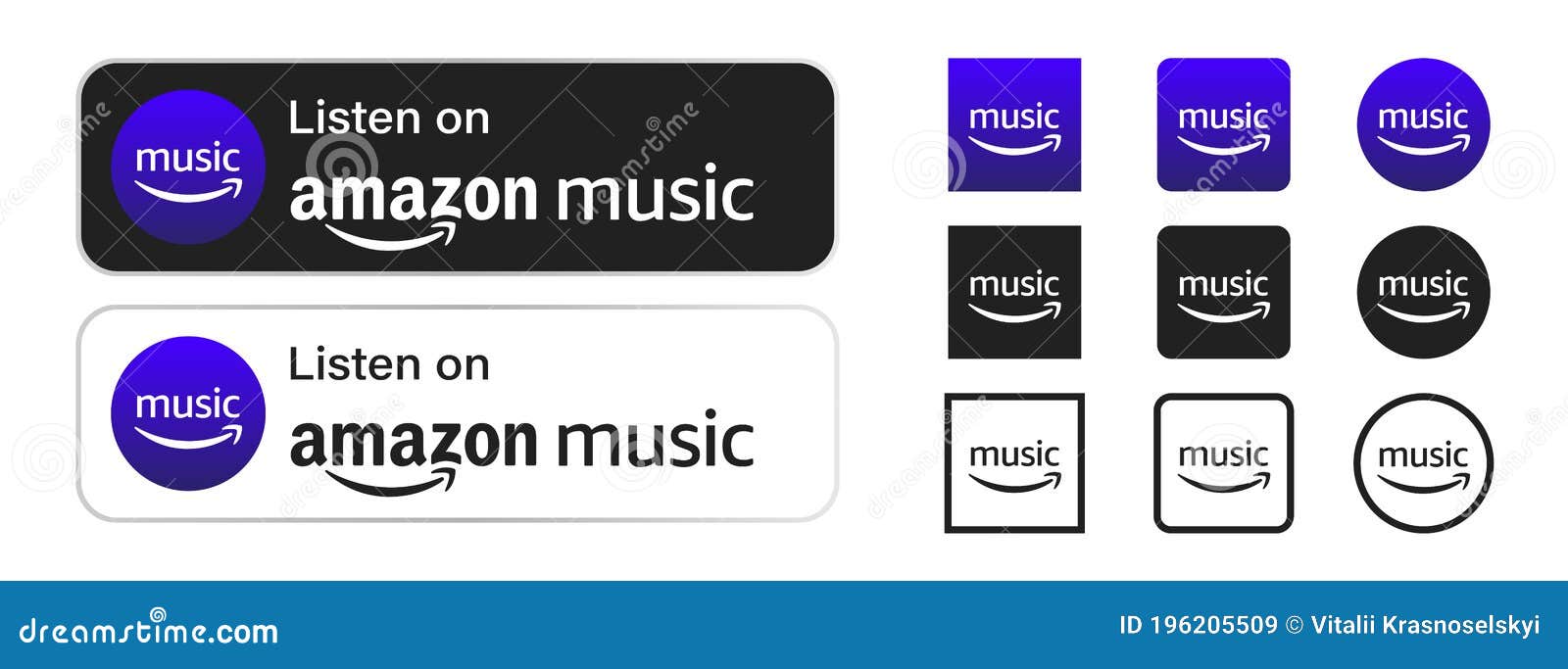 Amazon Music Amazon Music Logo App And Badge Set Listen On Amazon Music Ui Icons Popular Set Of Logo Amazon In Different Editorial Stock Image Illustration Of Minimum Network