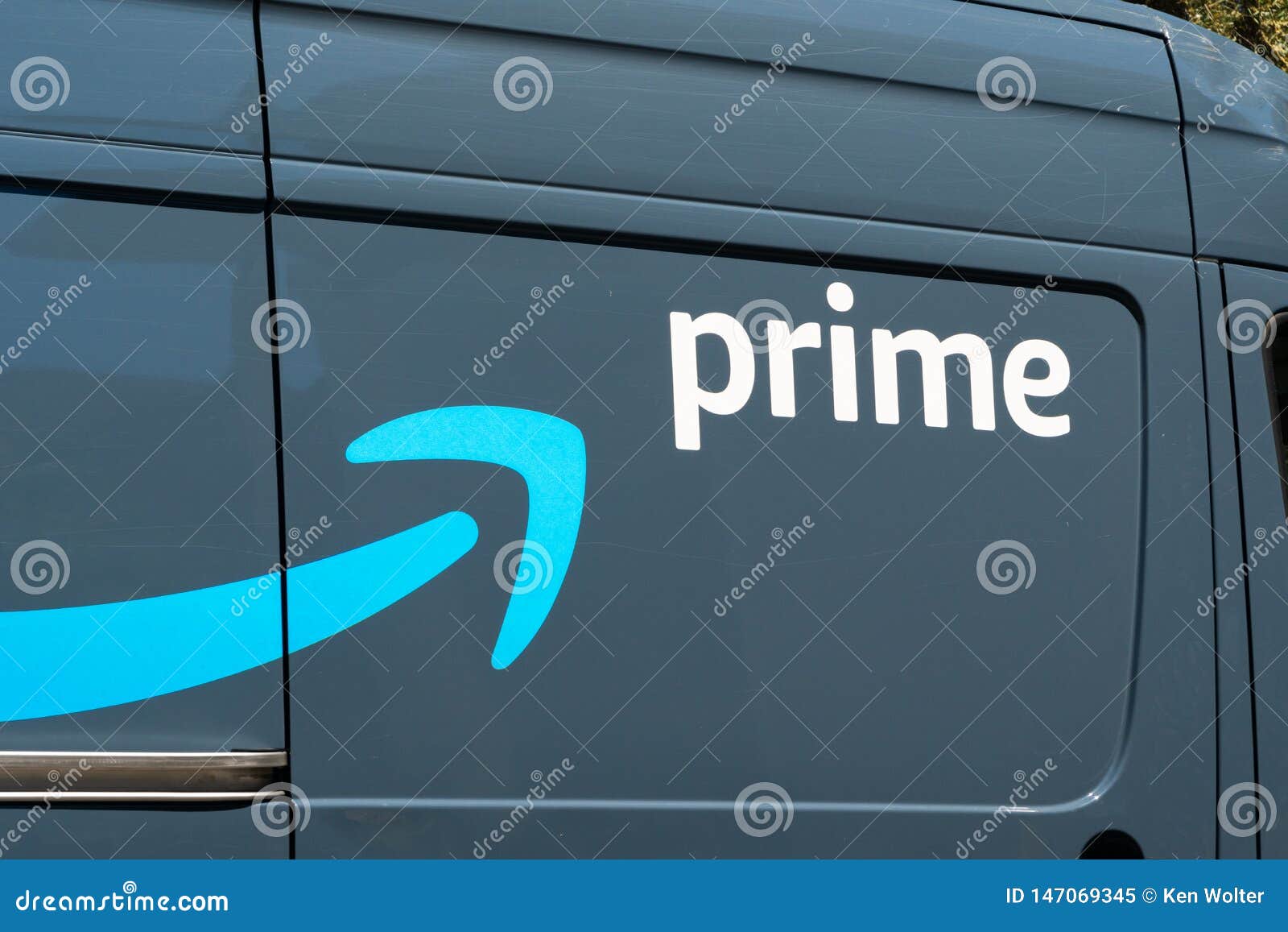 Amazon Prime Delivery Vehicle and Trademark Logo Editorial Image