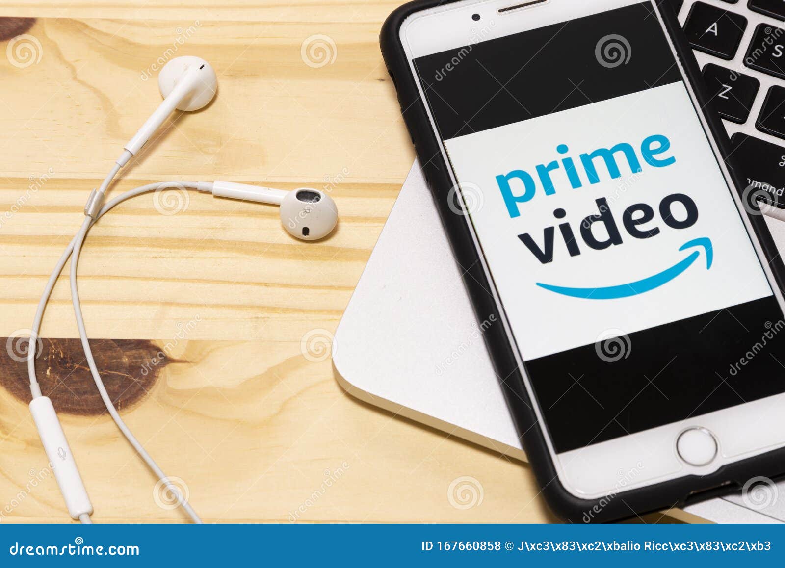 Amazon Prime Video Logo Icon On Smartphone Screen Close Up On Wooden Table Amazon Prime Video Streaming Service Editorial Stock Photo Image Of Logo Network