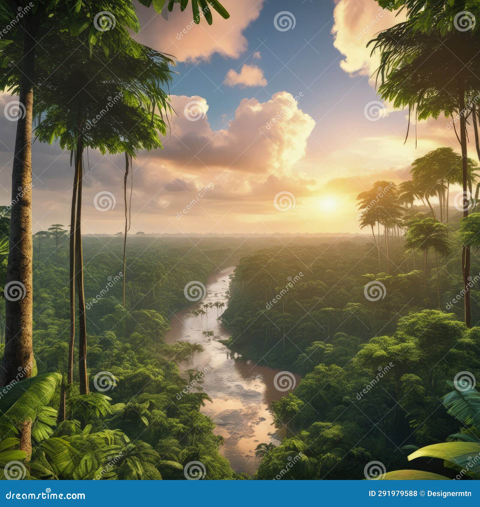 Amazon Rainforest Landscape Stock Illustration - Illustration of