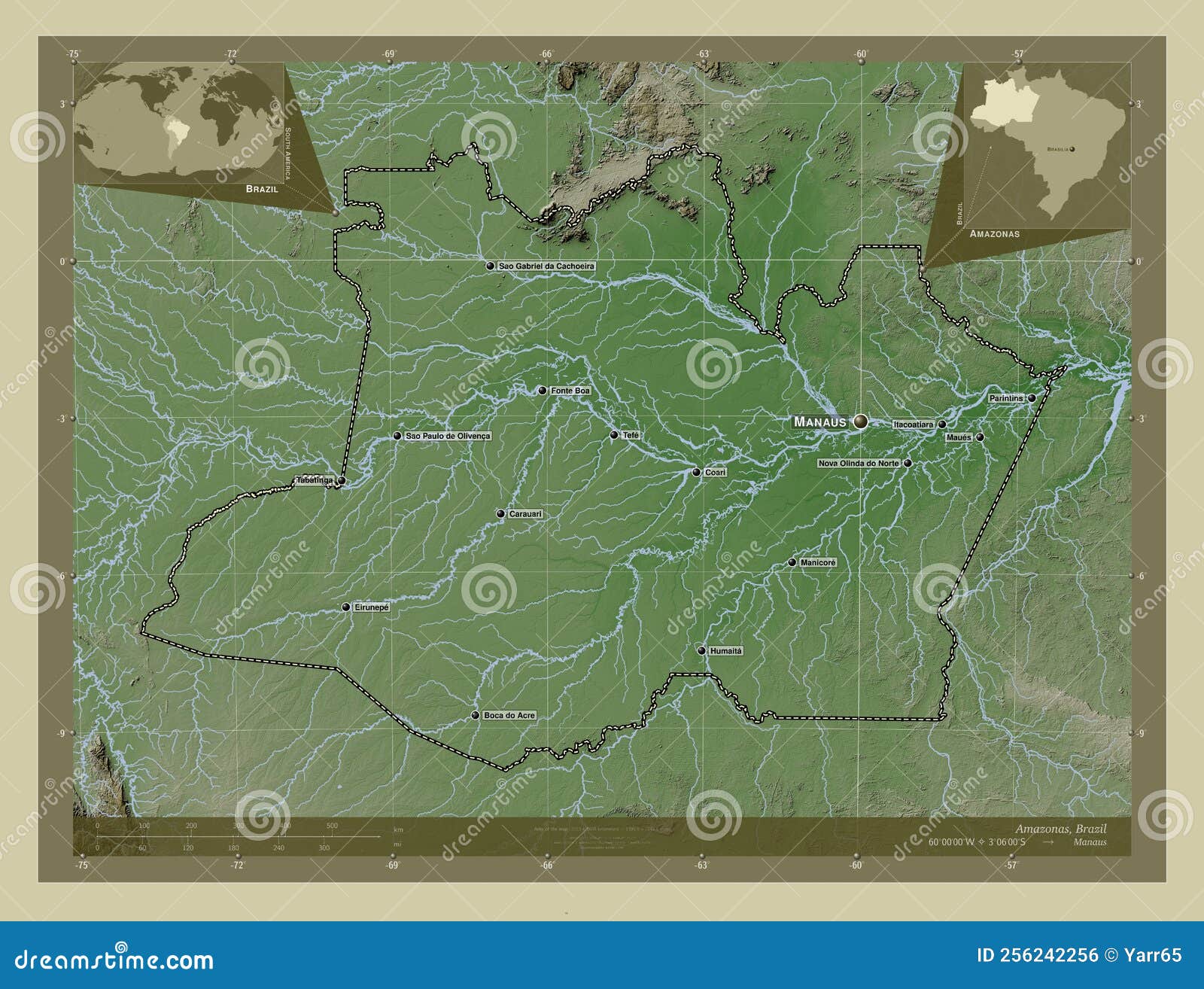 Amazonas, Brazil. Wiki. Labelled Points of Cities Stock Illustration
