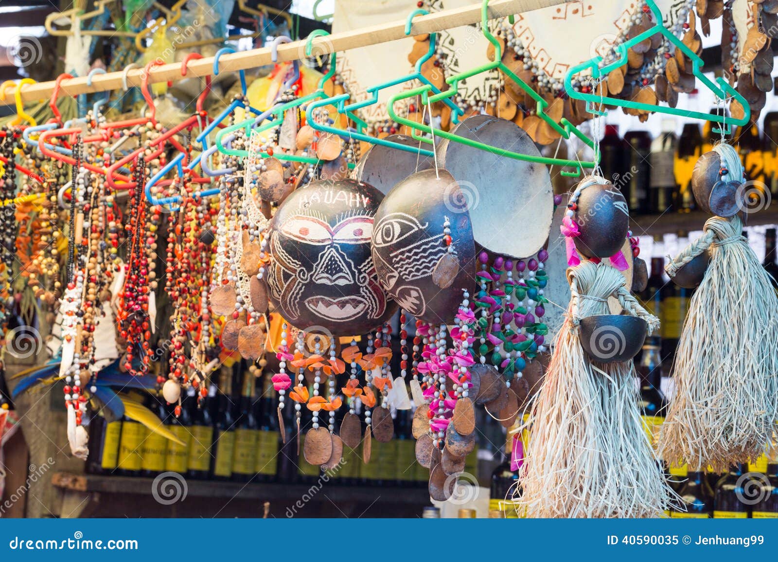 amazonian crafts in belen market, iquitos, peru