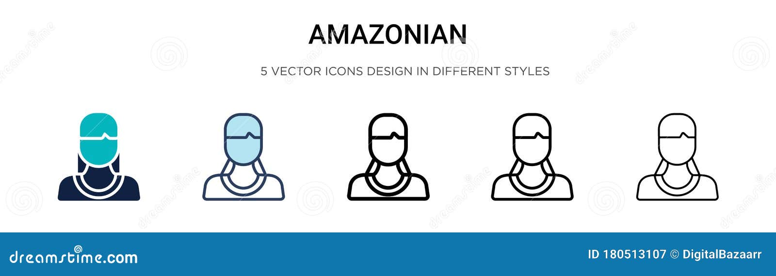 amazonian icon in filled, thin line, outline and stroke style.   of two colored and black amazonian  icons
