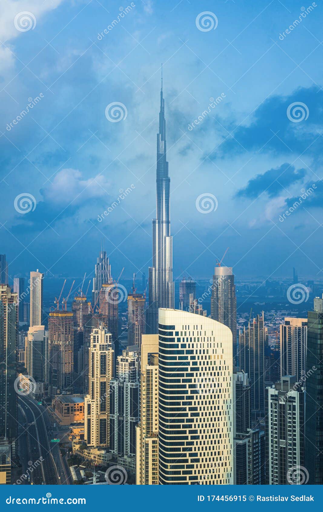 amazung dubai city center skyline at sunset, united arab emirates