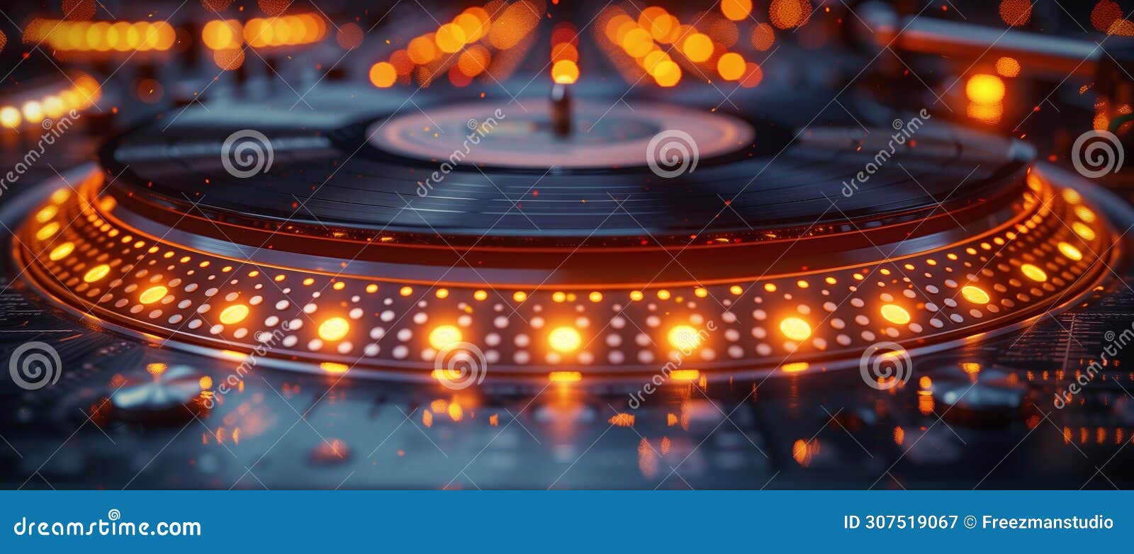 an amberlit record player, a classic audio equipment for entertainment events