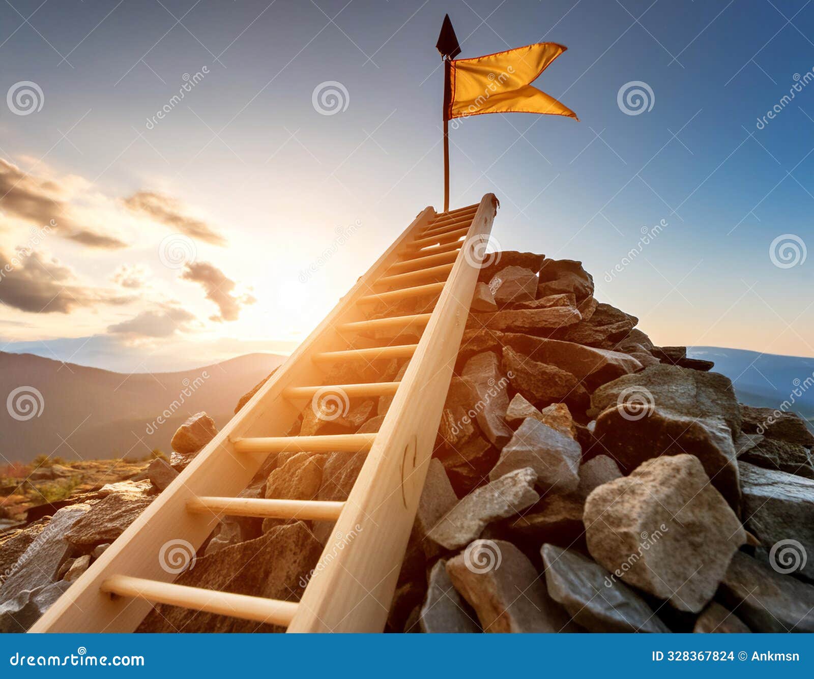 ambition and aspirations, featuring s like a ladder, a flag at the top of a mountain, and upward arrows izing goals,