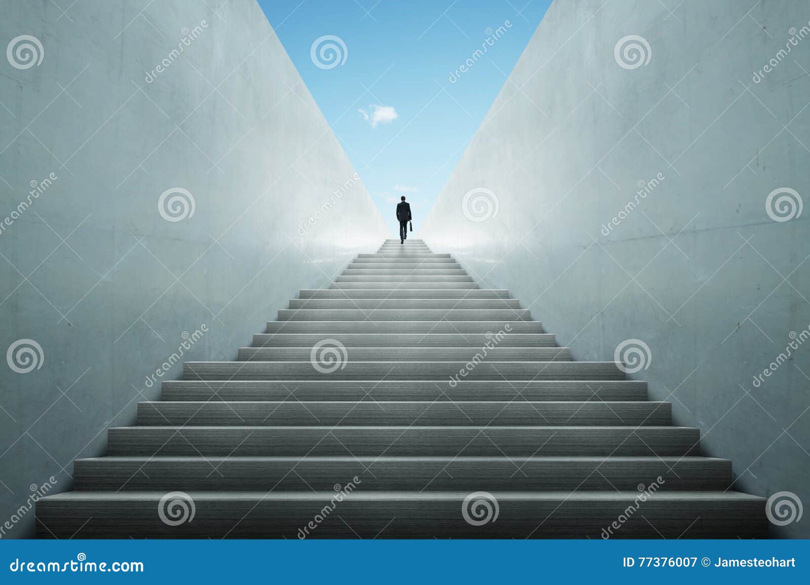 ambitions concept with businessman climbing stairs