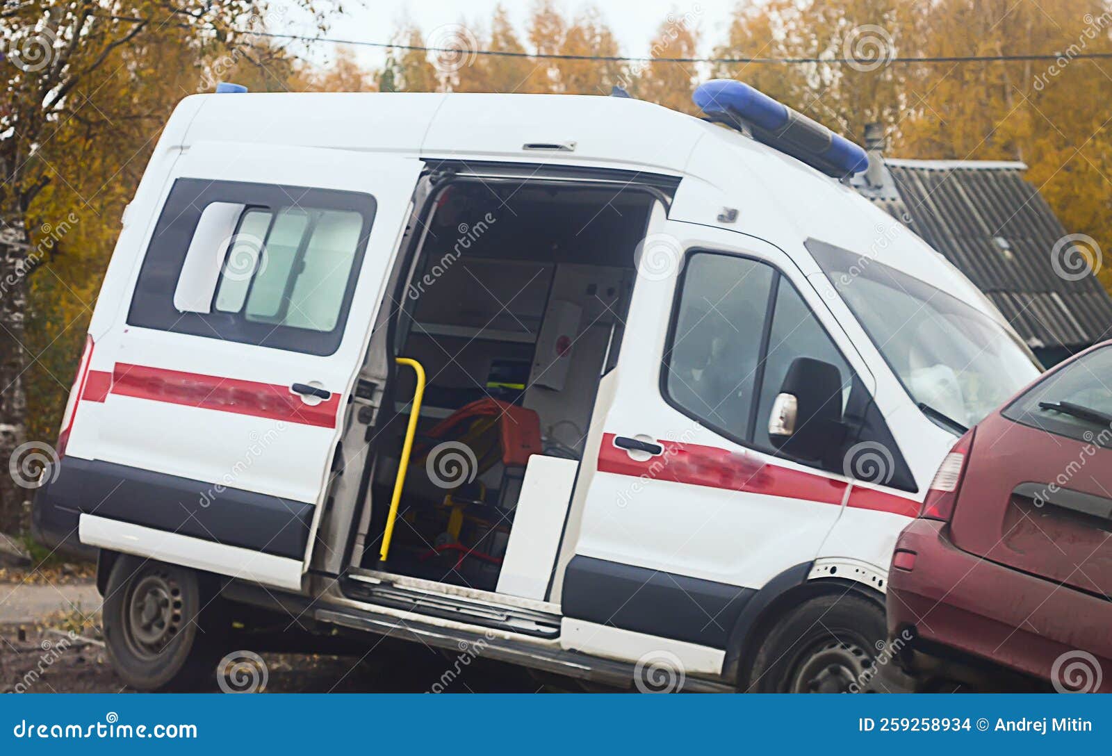 Ambulance Accident with a Passenger Car.Accident Insurance Stock Photo