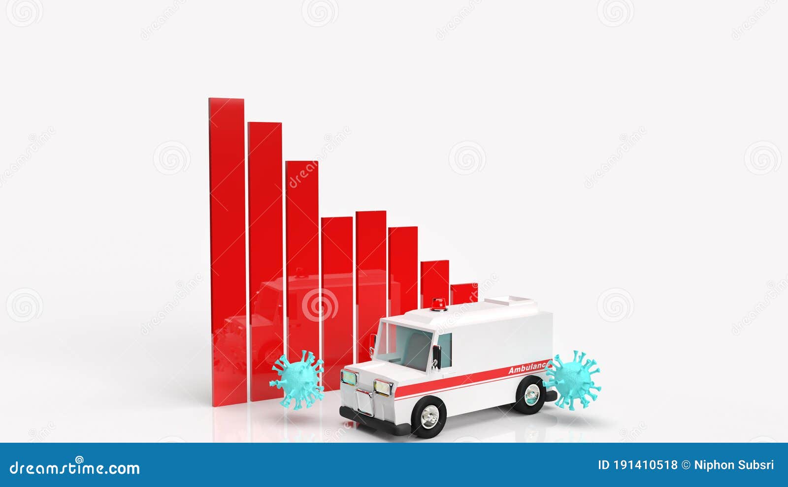 Ambulance Car Virus and Chart 3d Rendering Stock Illustration