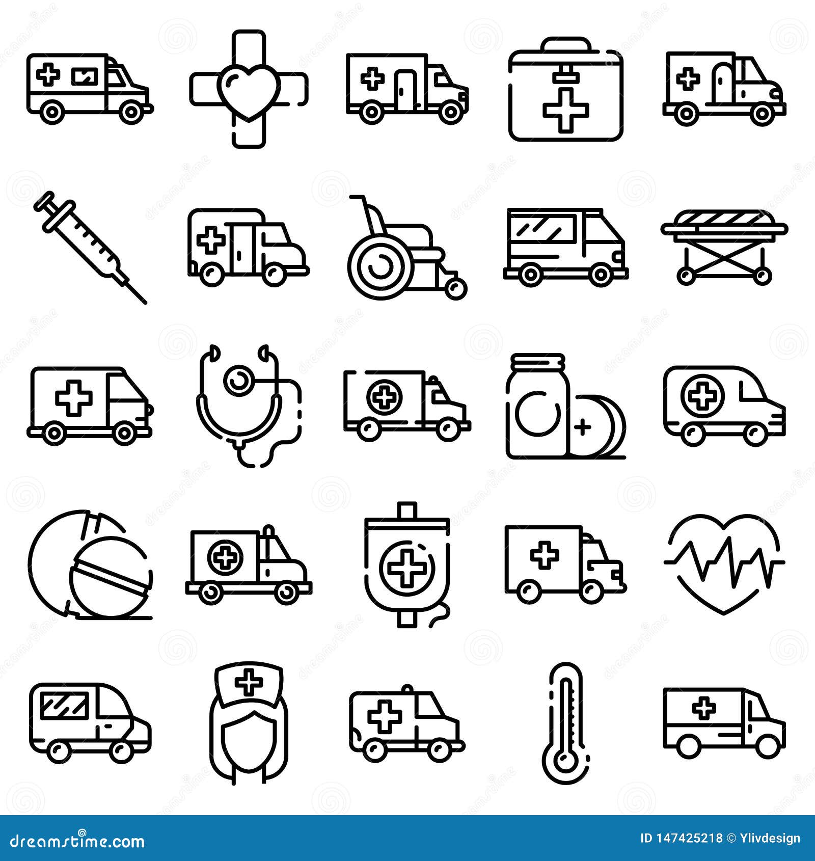 ambulance icons set, outline style
