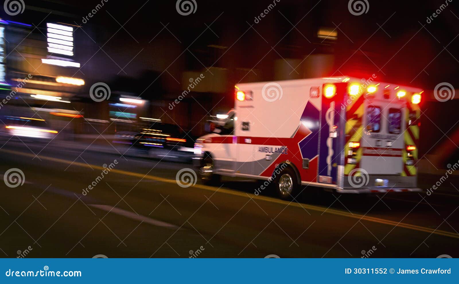 Ambulance Speeding To Accident, Emergency Ambulance Travels Through