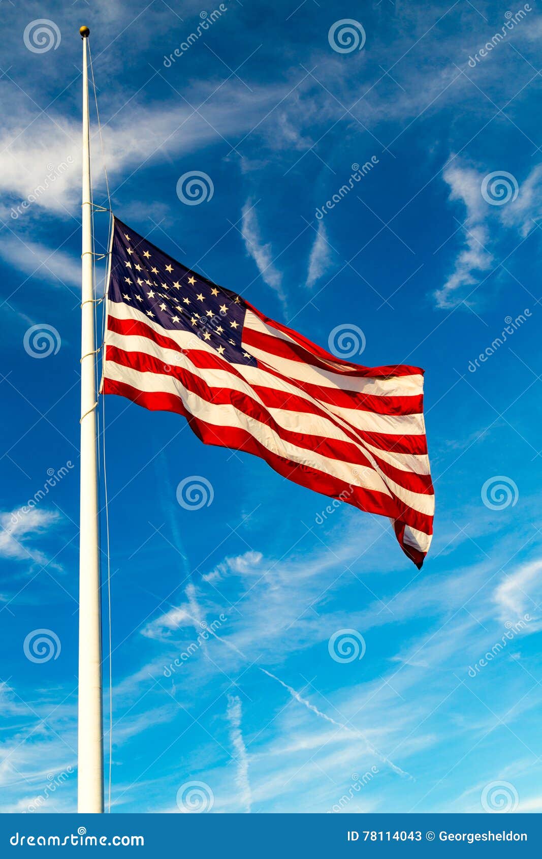 America Flag Flying at HalfStaff Stock Image Image of glory, waving