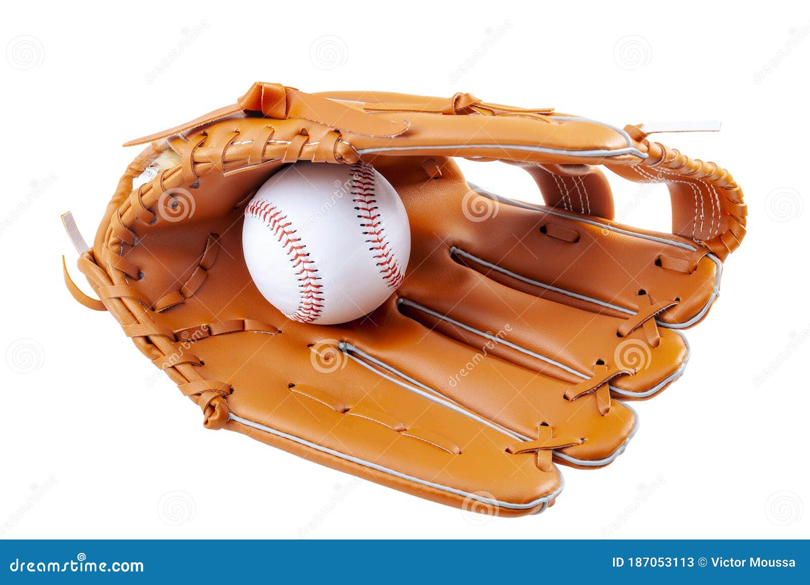 america s pastime, sporting equipment and american sports concept with a new generic baseball glove and holding a ball  on