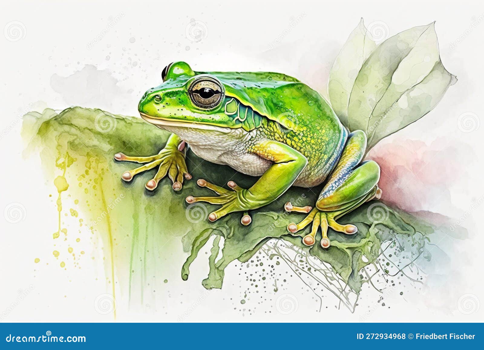 the americal green tree frog, style of watercolor pencils, ai generative