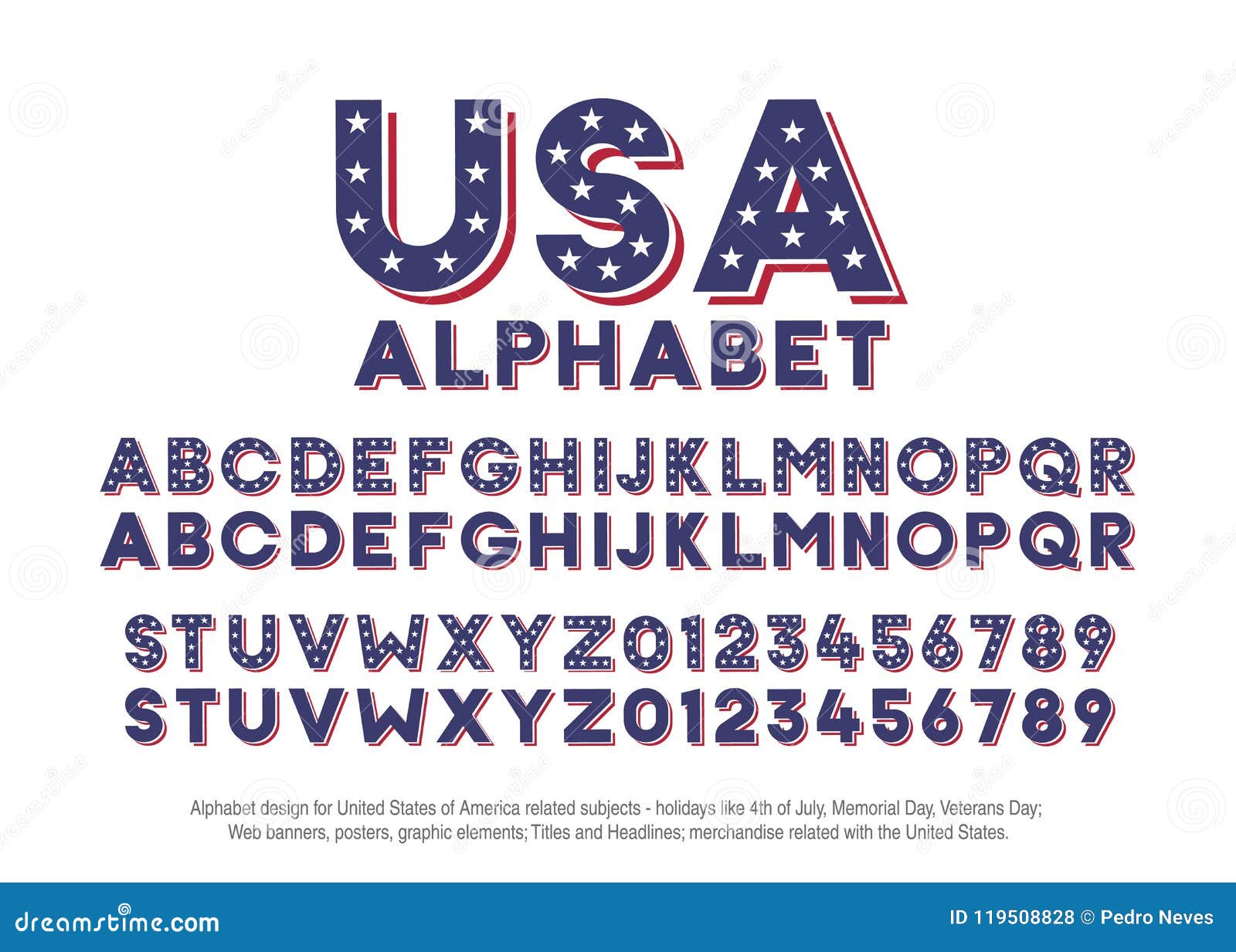 American Alphabet With Usa Flag Colors And Star Shapes Vector Font For United States Of American Alphabet With Usa Flag Colors And Star Shapes Vector Font For United States Of