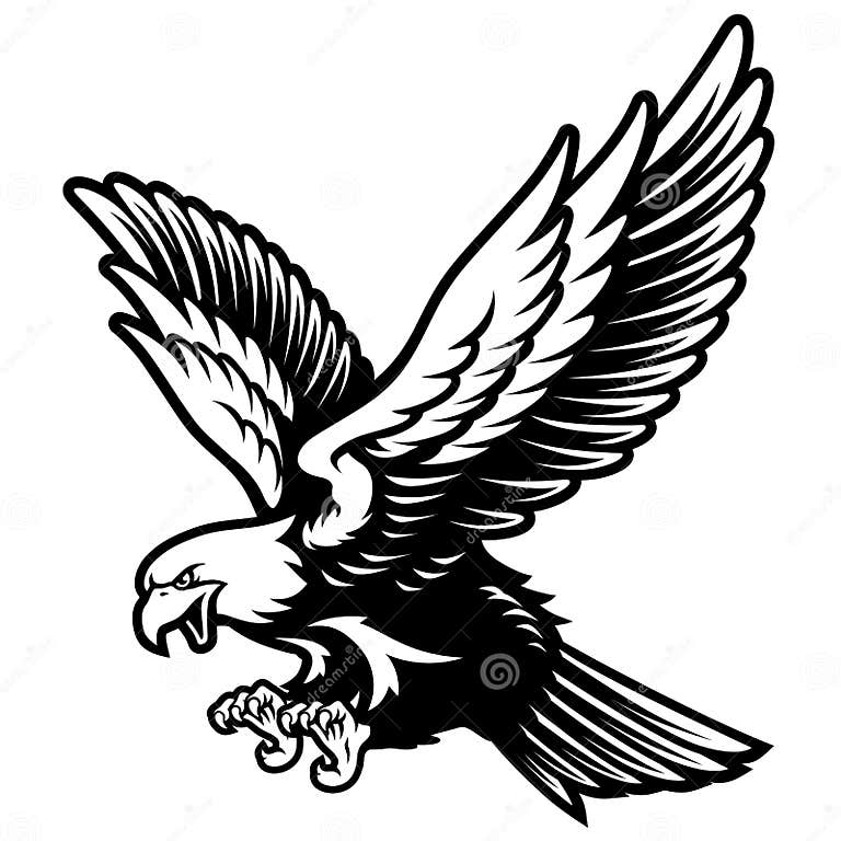 American Bald Eagle with Open Wings and Claws in Cartoon Style Stock ...