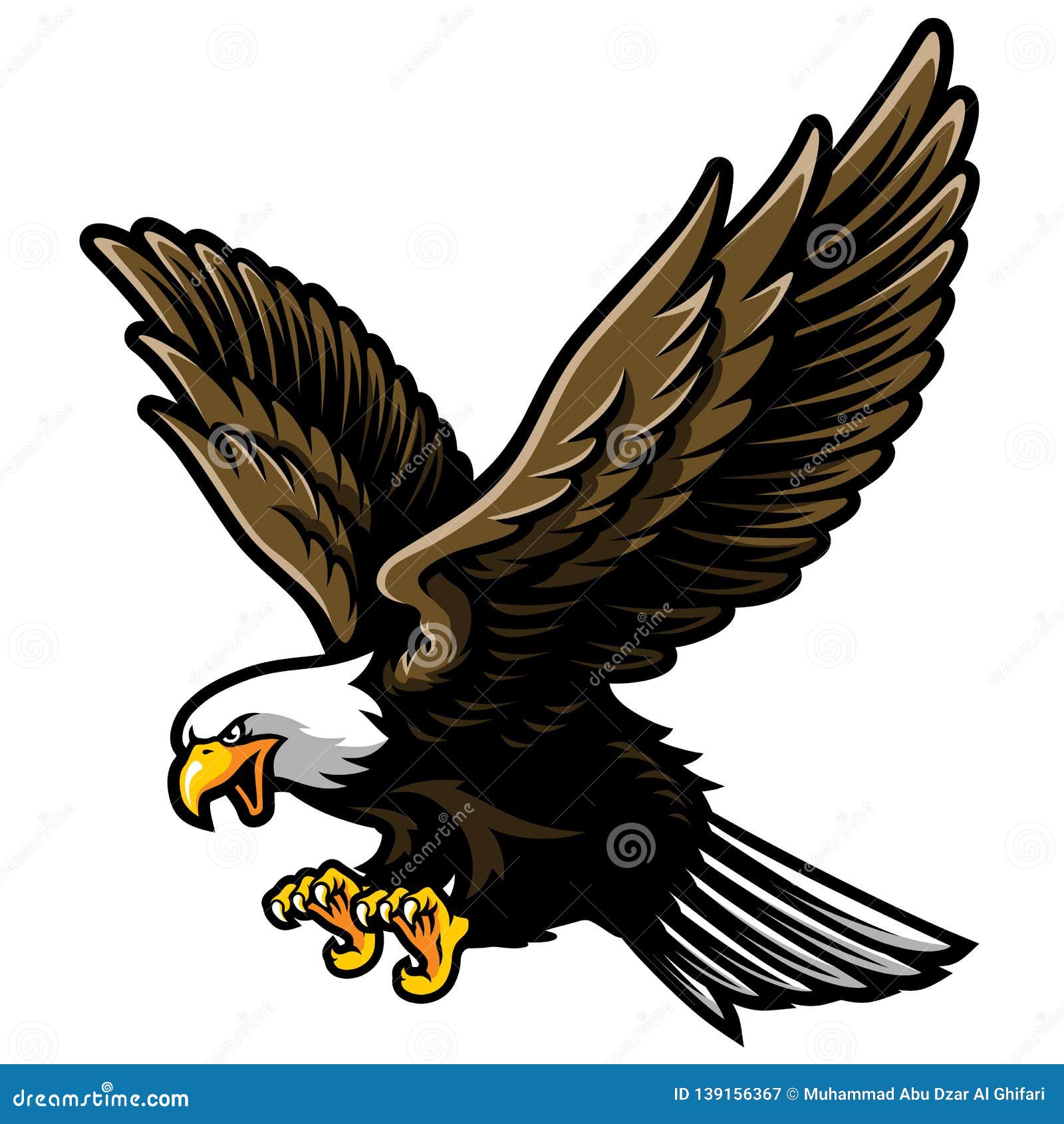 American Bald Eagle with Open Wings and Claws in Cartoon Style Stock Vector  - Illustration of animal, patriotic: 139156367