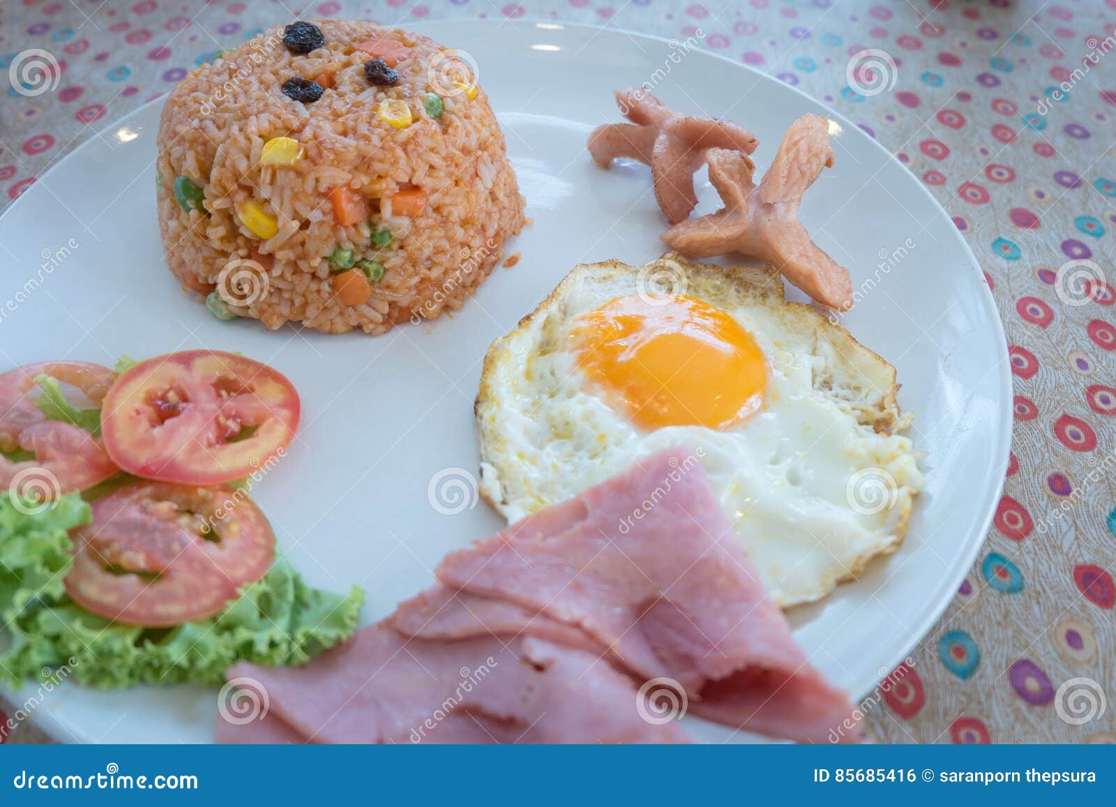 American Breakfast Style.American Fried Rice with Egg Stock Photo