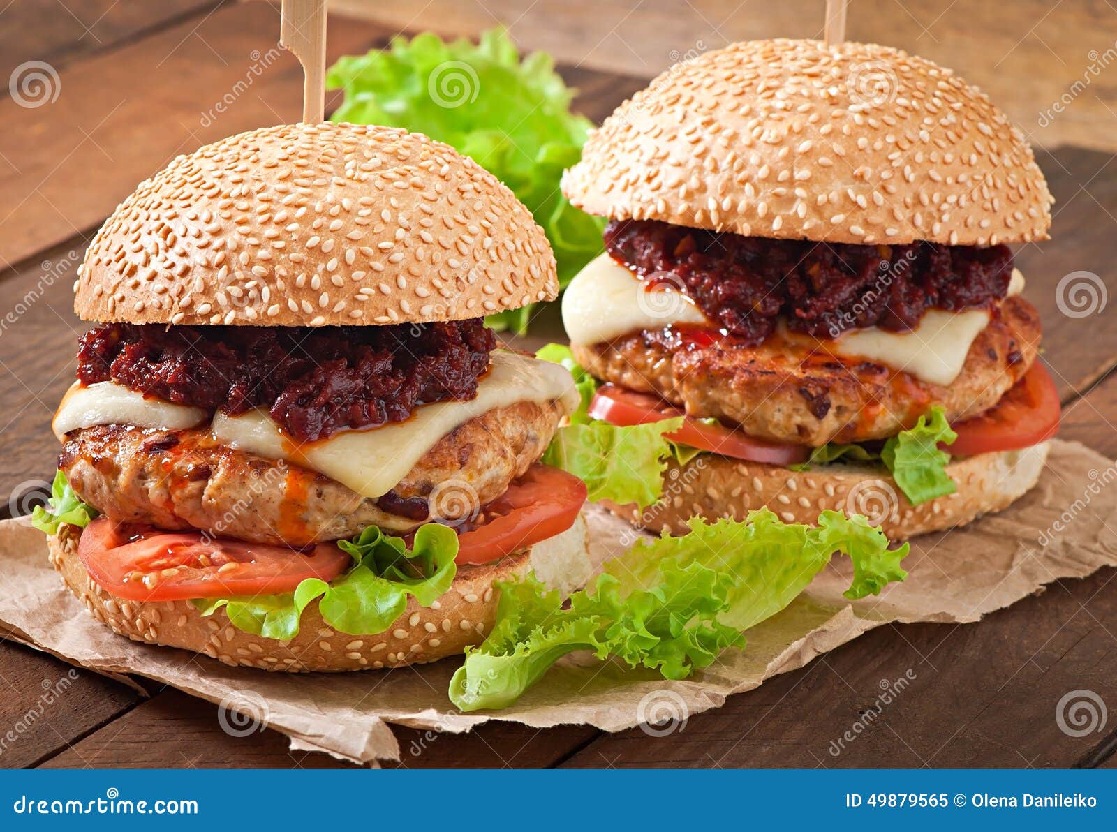 American Burger with Chicken and Bacon Stock Image - Image of eating