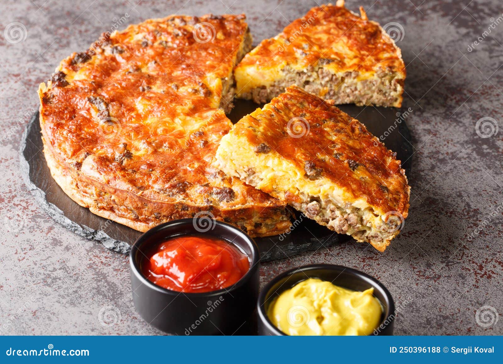 American Cheeseburger Pie with Ground Beef and Cheddar Cheese Close-up