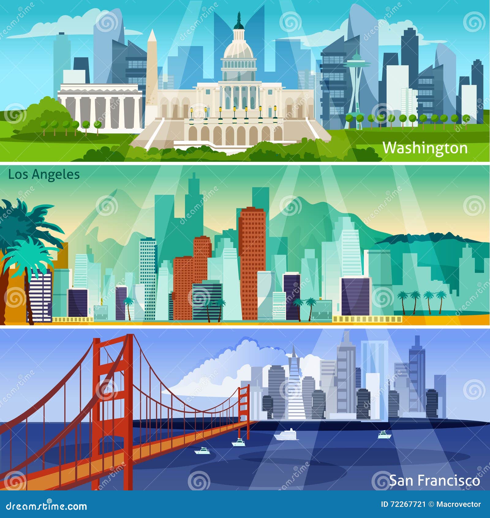 american cityscapes banners set