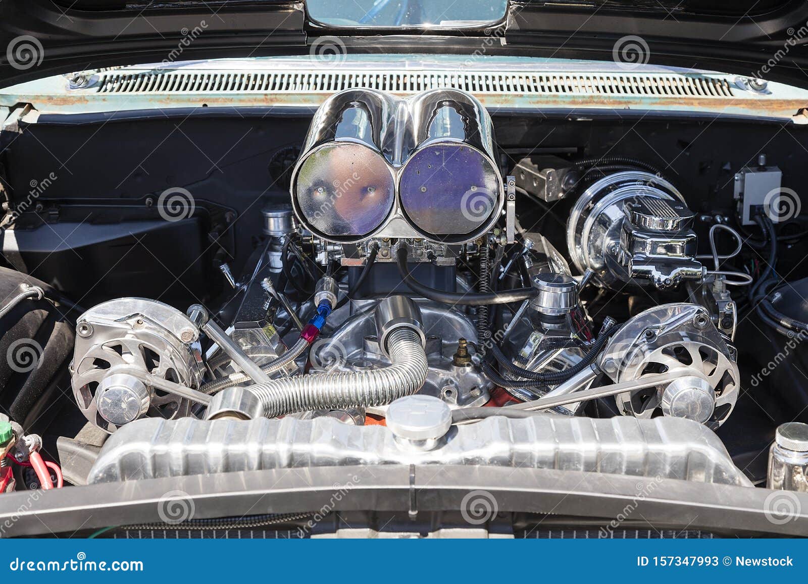 American Classic Car, Closeup of Car Engine Stock Image Image of