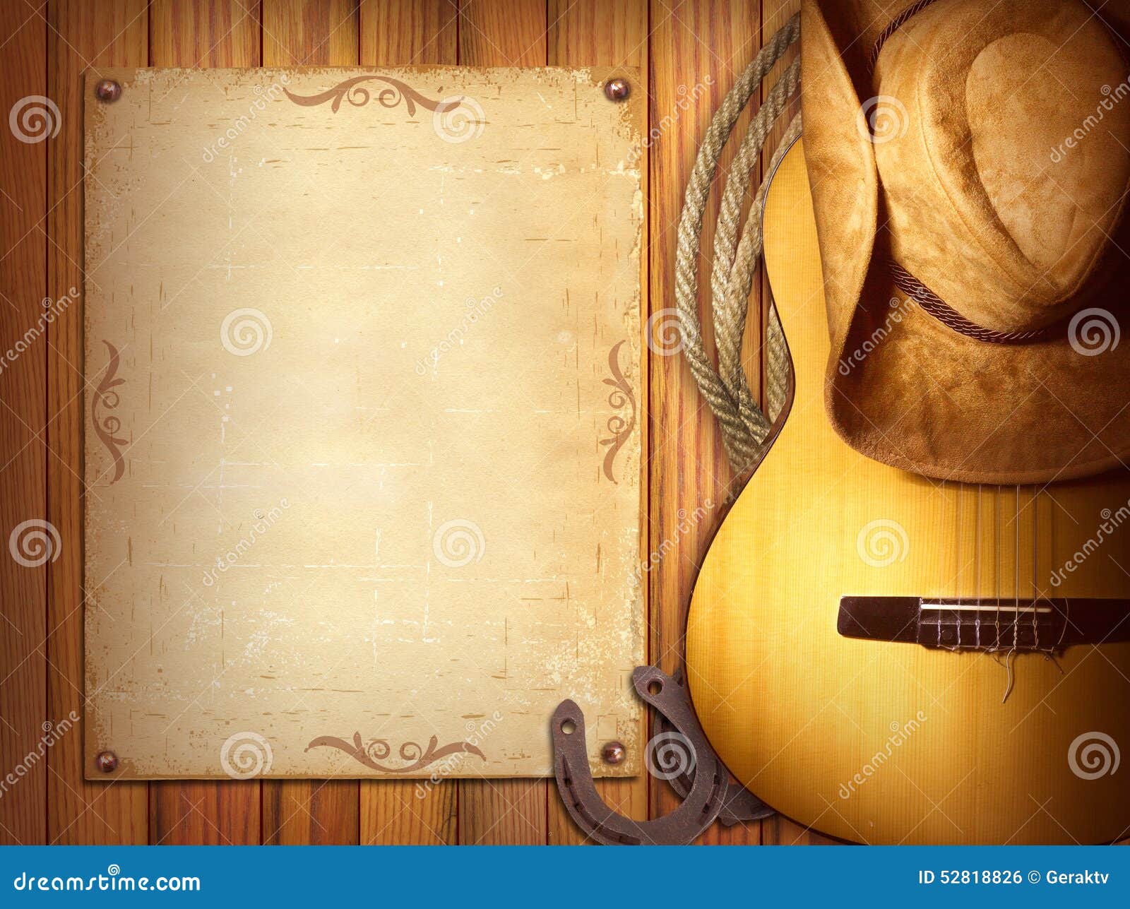 american country music poster.wood background with guitar