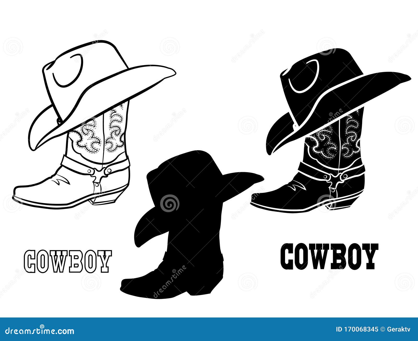 American Cowboy Boots and Hat. Vector Set Graphic Illustration of ...