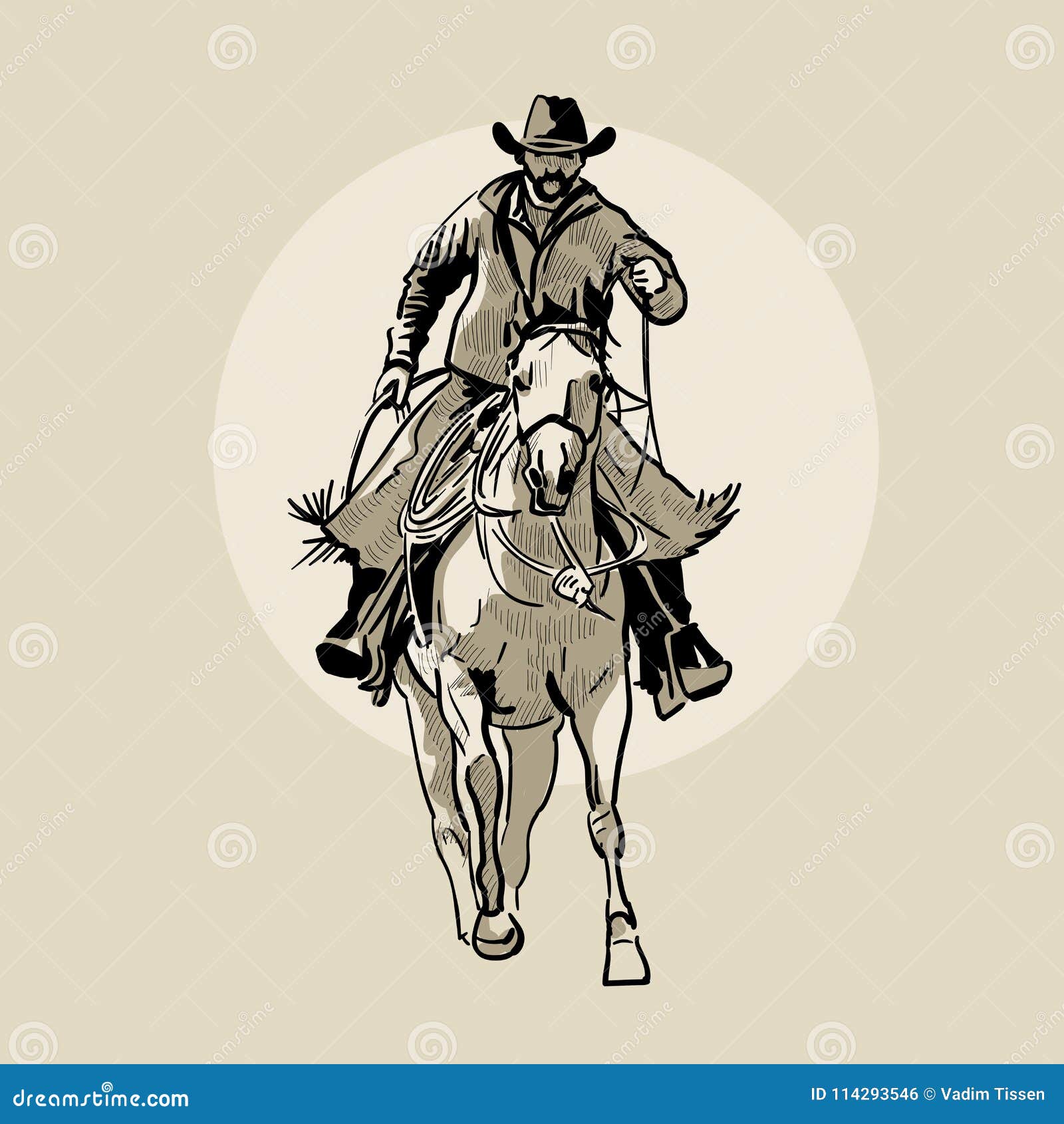 cowboy riding horse drawing