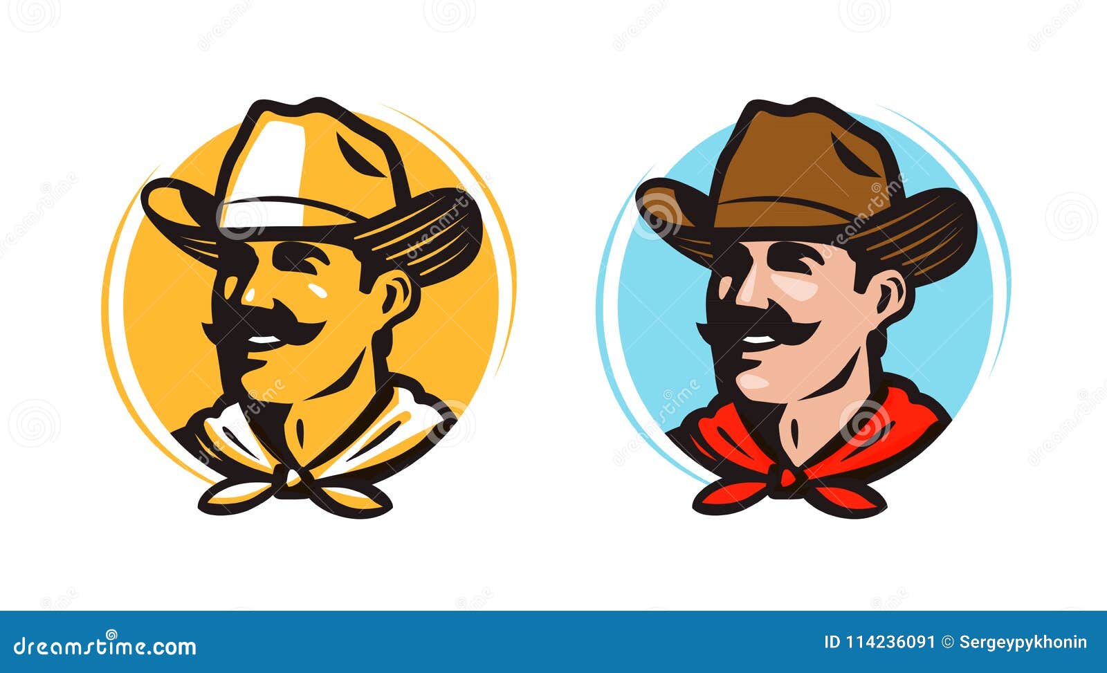 american cowboy, sheriff logo or label. farmer, grower, farm icon. cartoon  