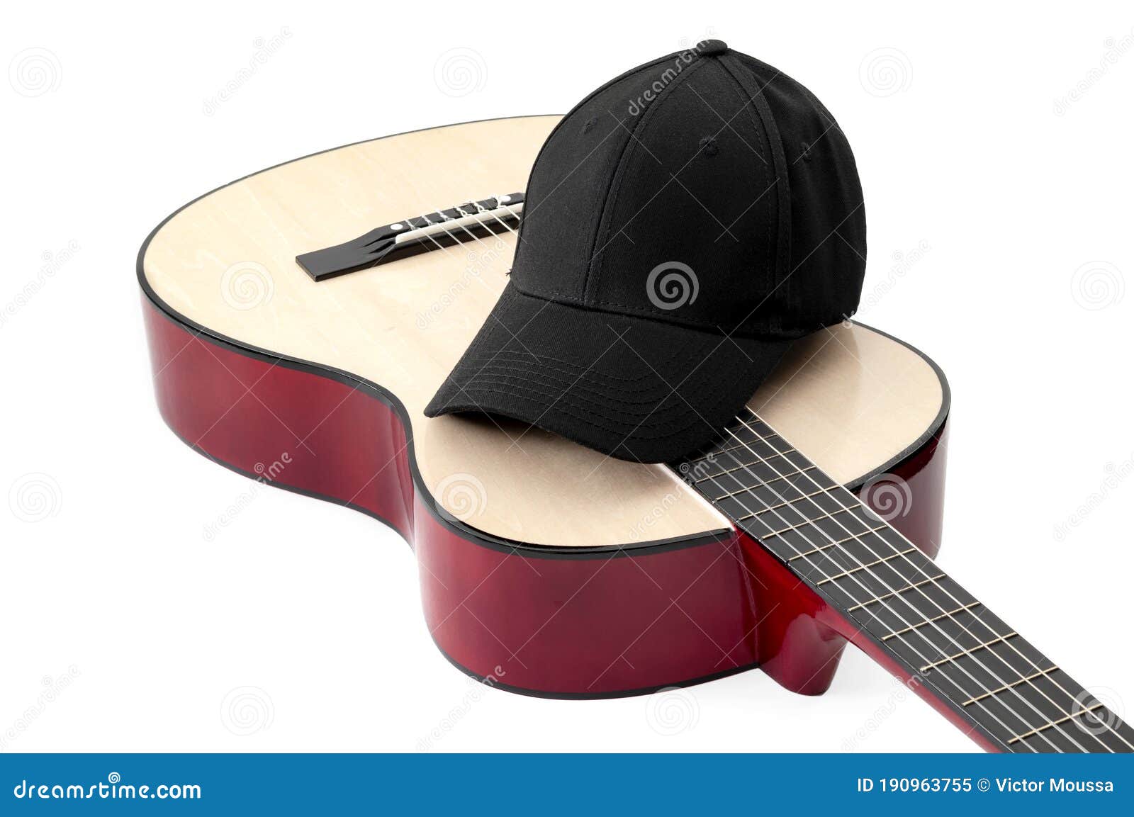 American Culture, Folk Song and Country Music Concept Theme with a Black  Baseball Cap and an Acoustic Guitar Isolated on White Stock Image - Image  of harmony, culture: 190963755