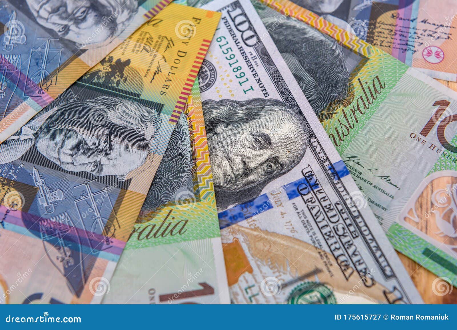 American Dollar Banknote and Colorful Australian Dollars Stock Image Image of banking, 175615727