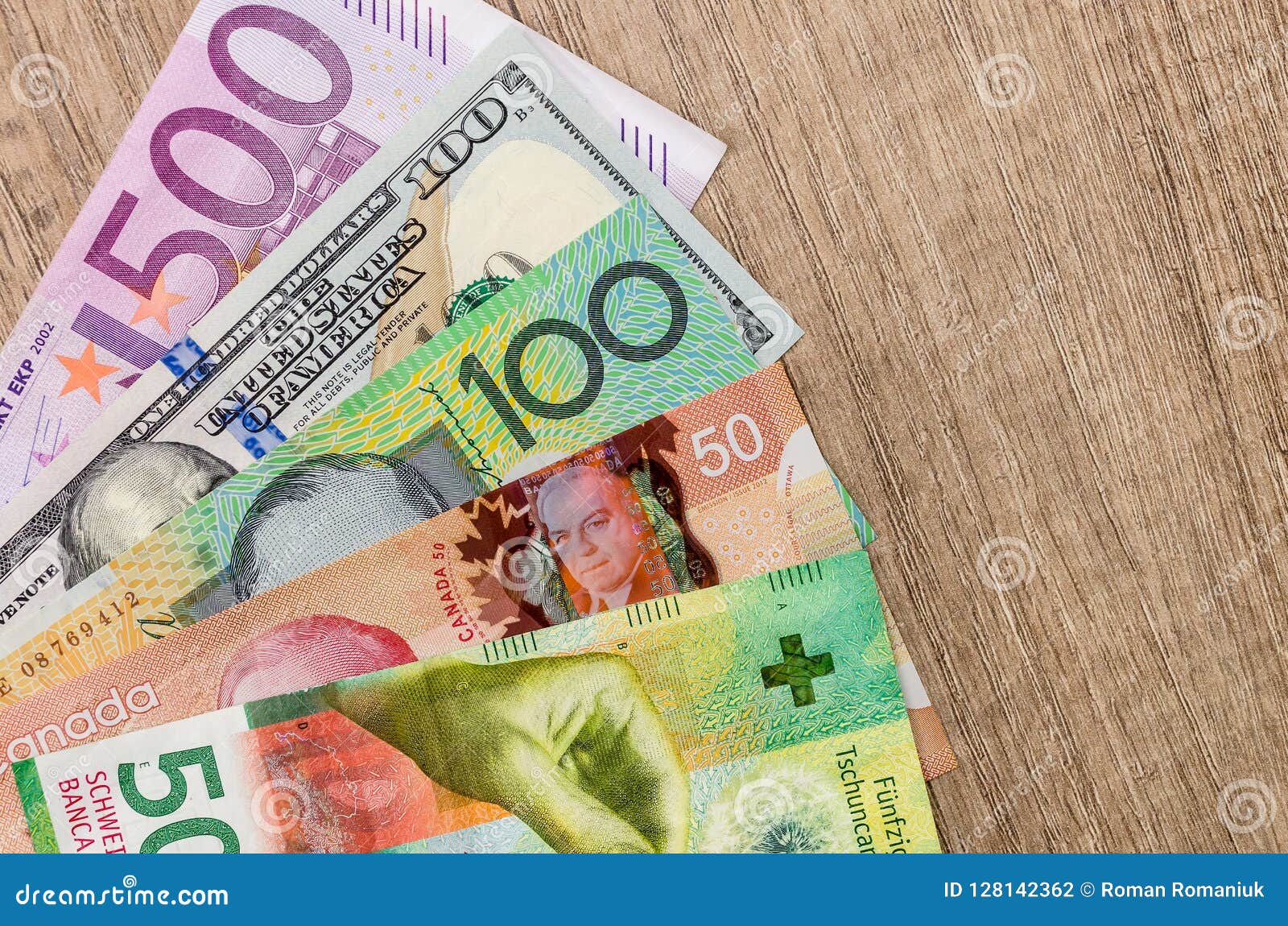 European Euro, Swiss Franc, Canadian Dollar, Australian Dollar Stock Photo - of financial: 128142362