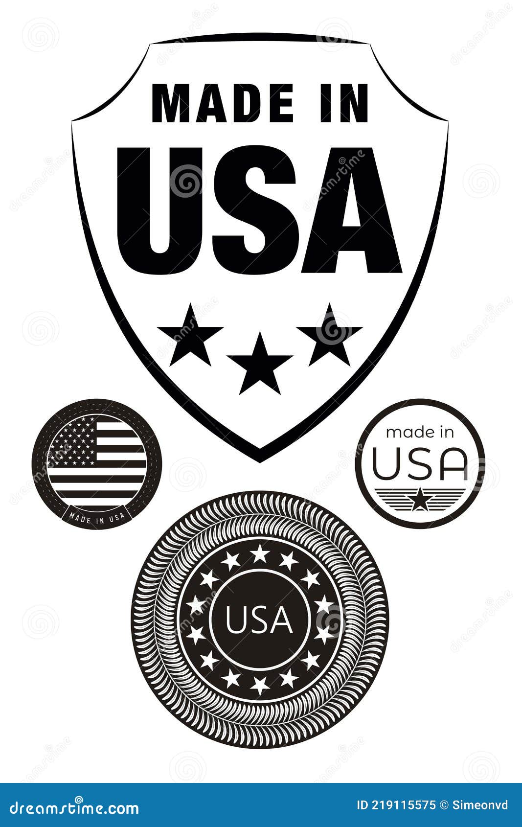 American Flag Badges. Made in USA Emblems. Vector Stickers Stock Vector