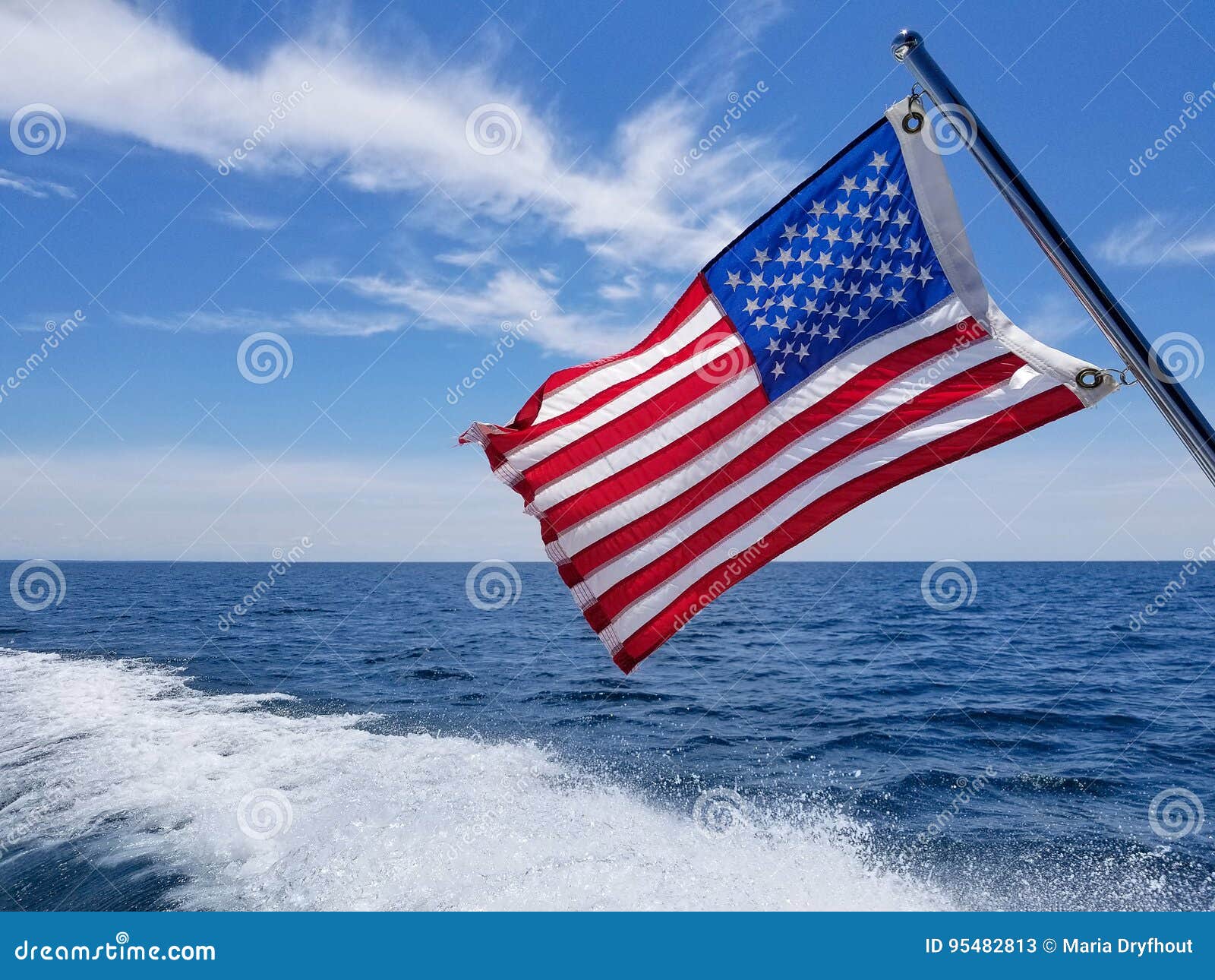 American Flag On Boat With Wake Stock Image - Image of american, marine