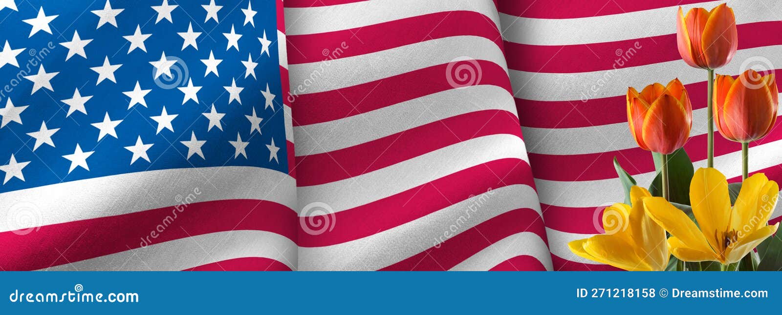 American Flag and Bouquet of Beautiful Flowers Stock Photo Image of