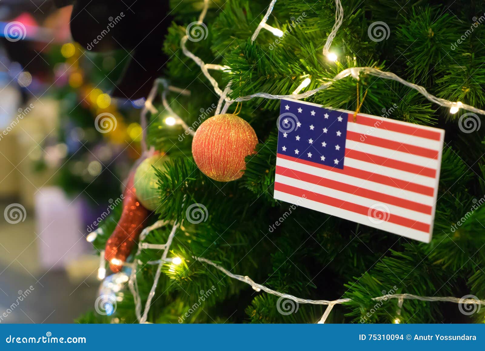 american flag on christmas tree