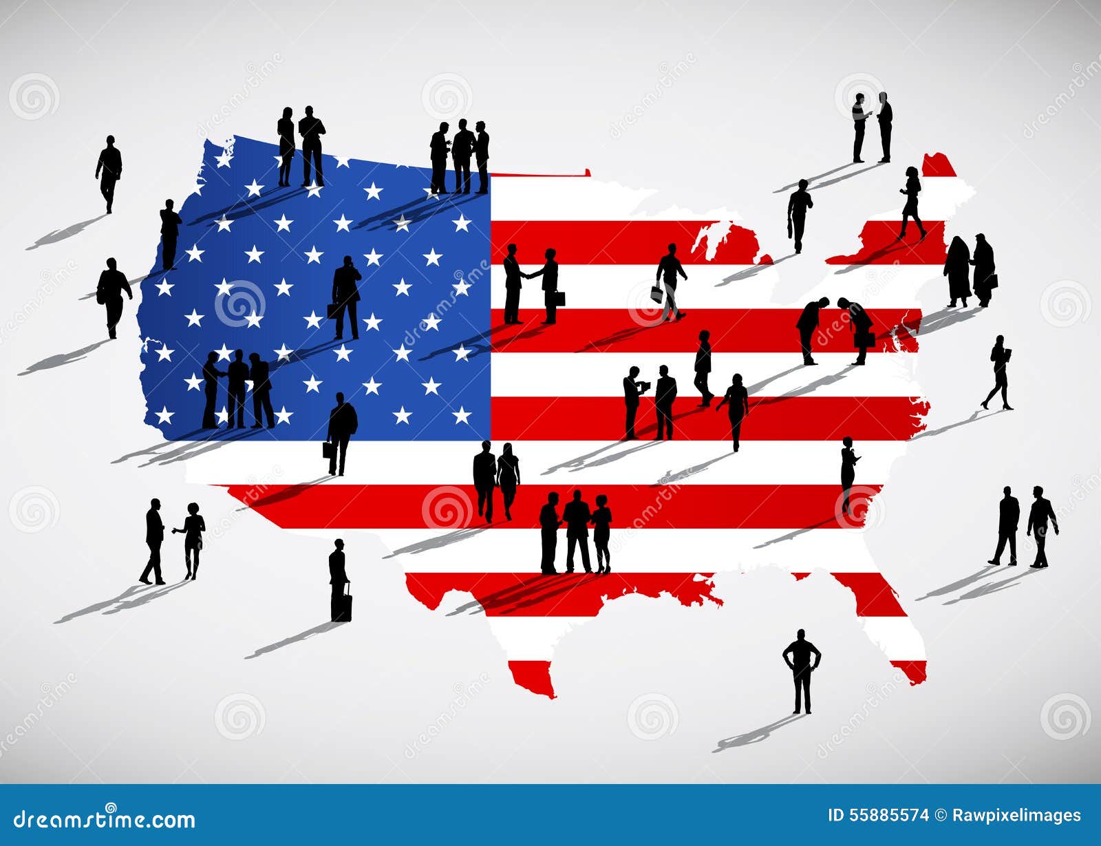 American flag and a group of business people.