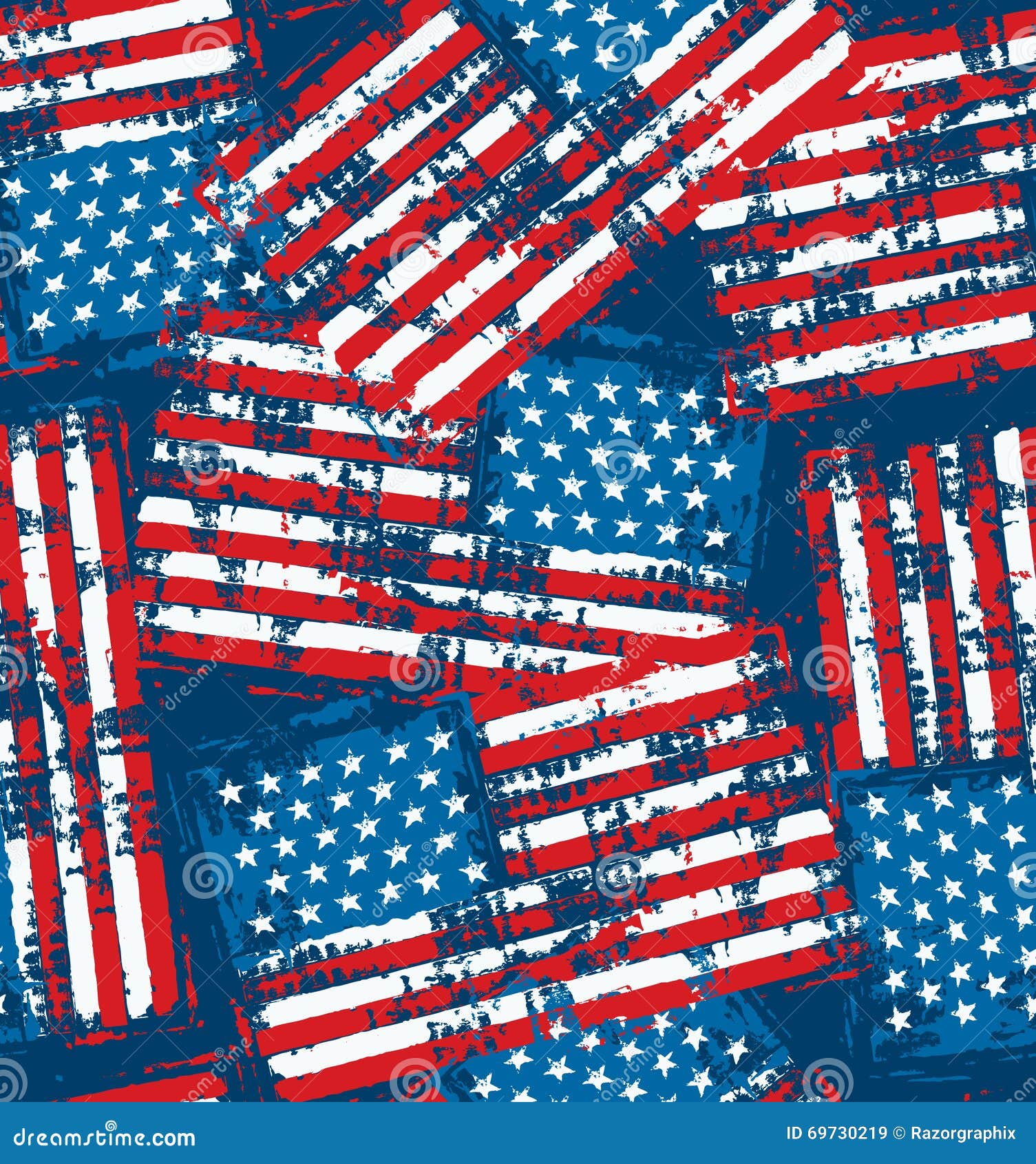 American Flag Seamless Pattern With Grunge Distress Texture Stock