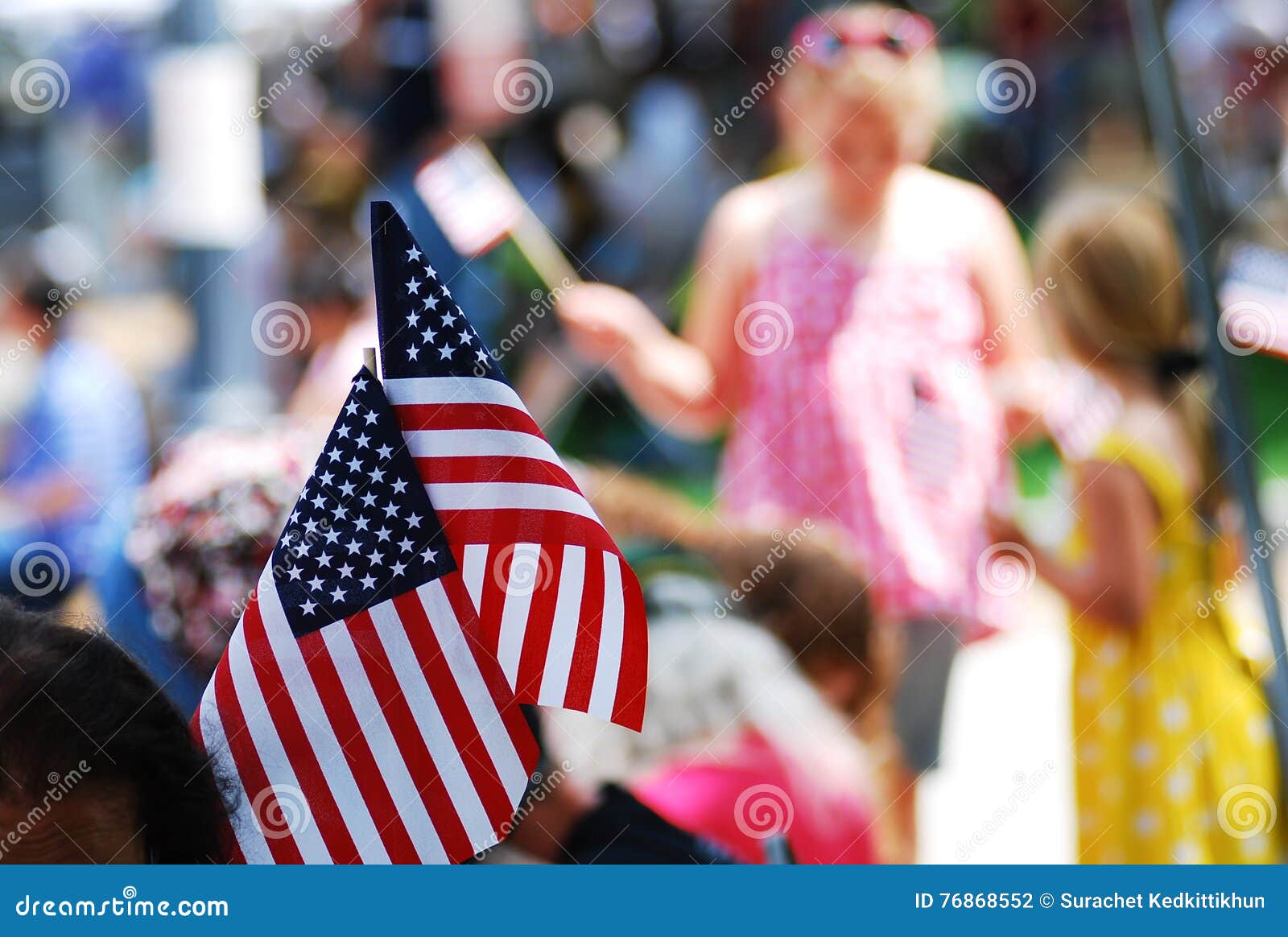 american flag show on 4th of july parade