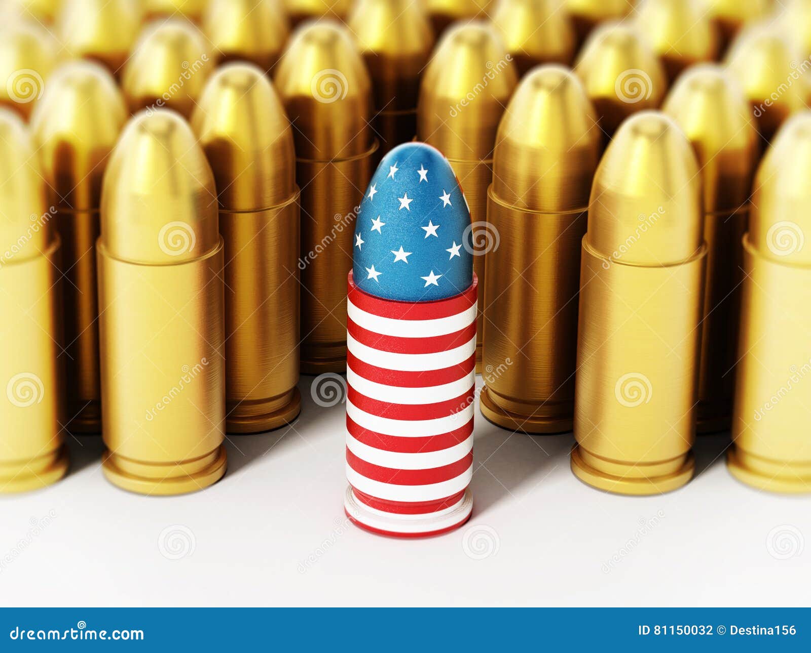 Download American Flag Textured Bullet Among Yellow Bullets. 3D ...