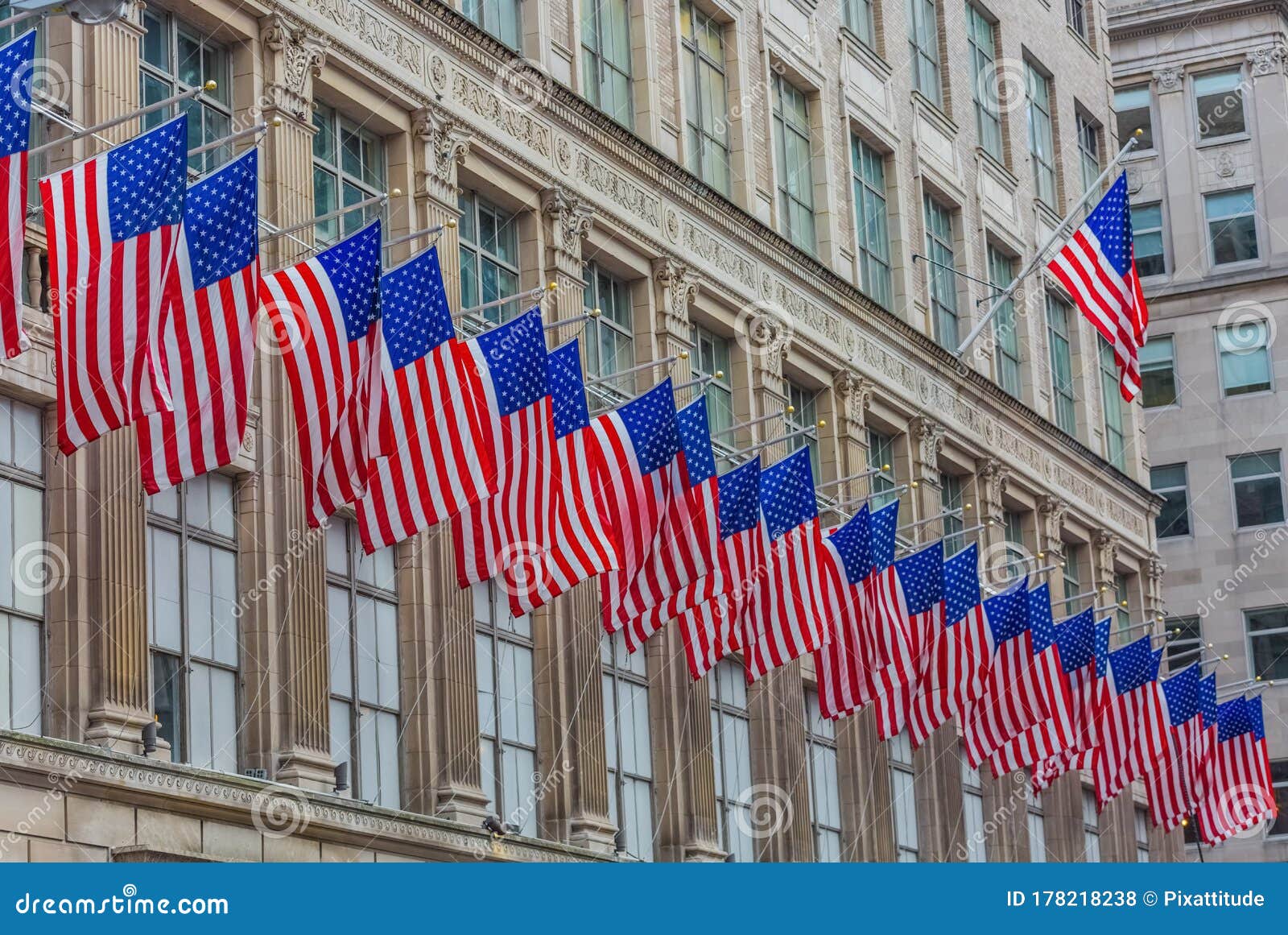 American Flags Manhattan Landmarks New York City USA Stock Photo ...