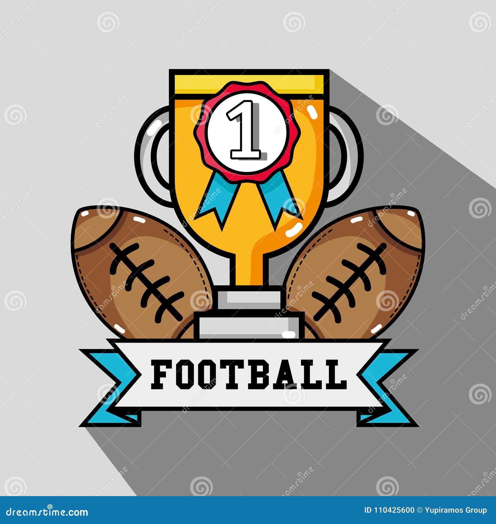 American Football Balls with Prize Cup and Medal Stock Vector
