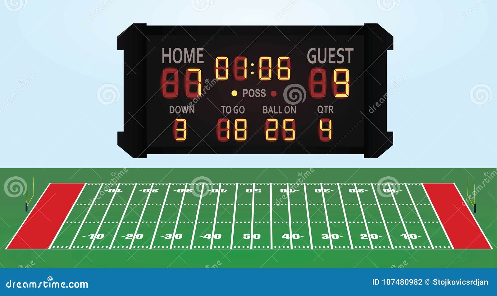 American Football Field with Score Board Stock Vector - Illustration of  recreate, icon: 107480982