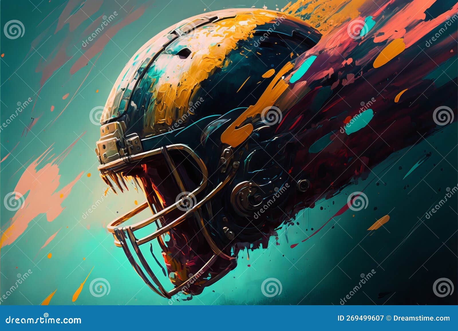 american football helmet abstract acryl painting.generative ai