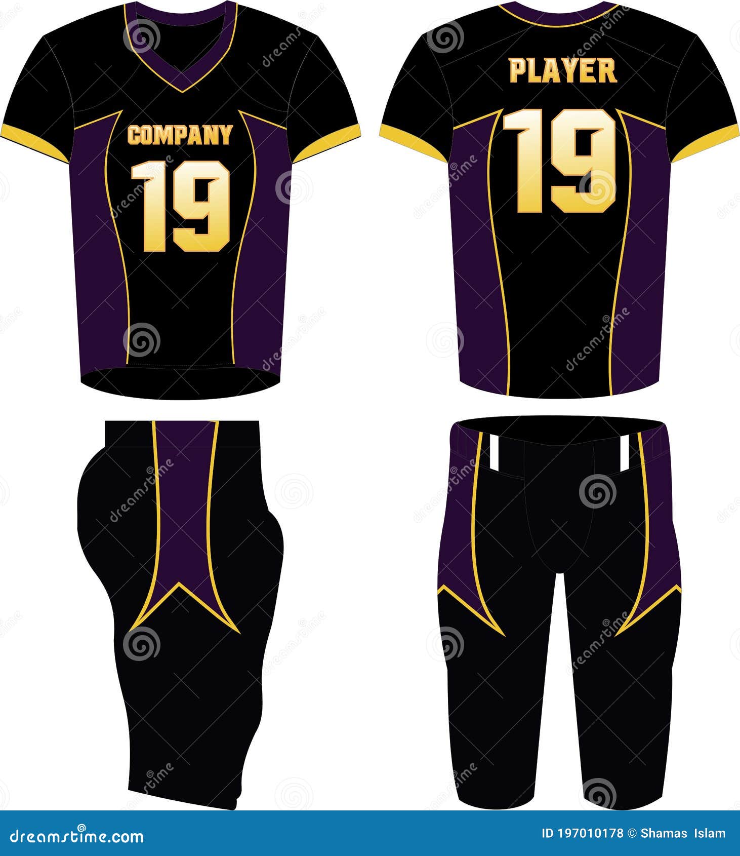 American Football jersey,t-shirt sport design template.uniform front and  back view. Stock Vector