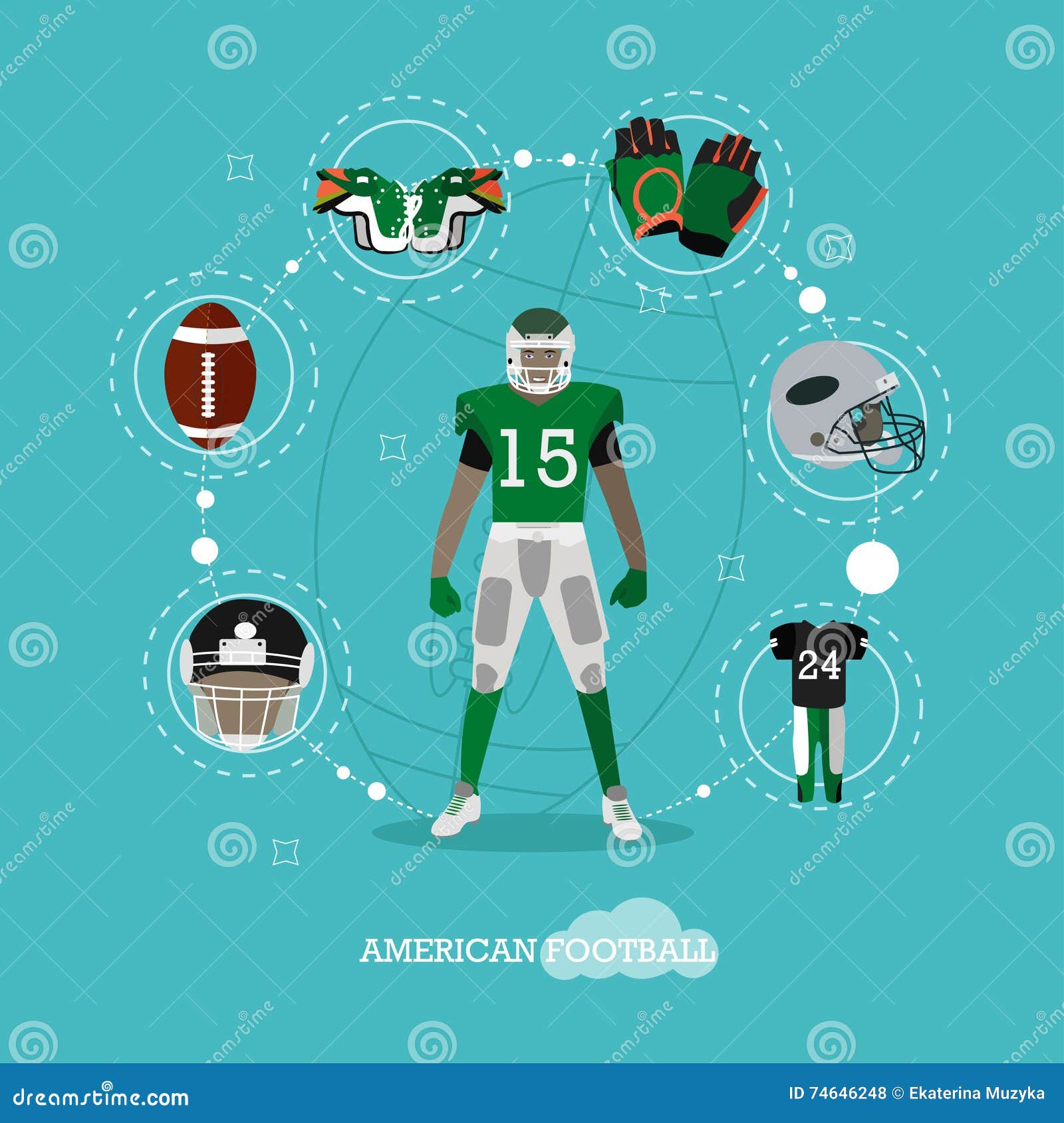 American football player equipment Royalty Free Vector Image