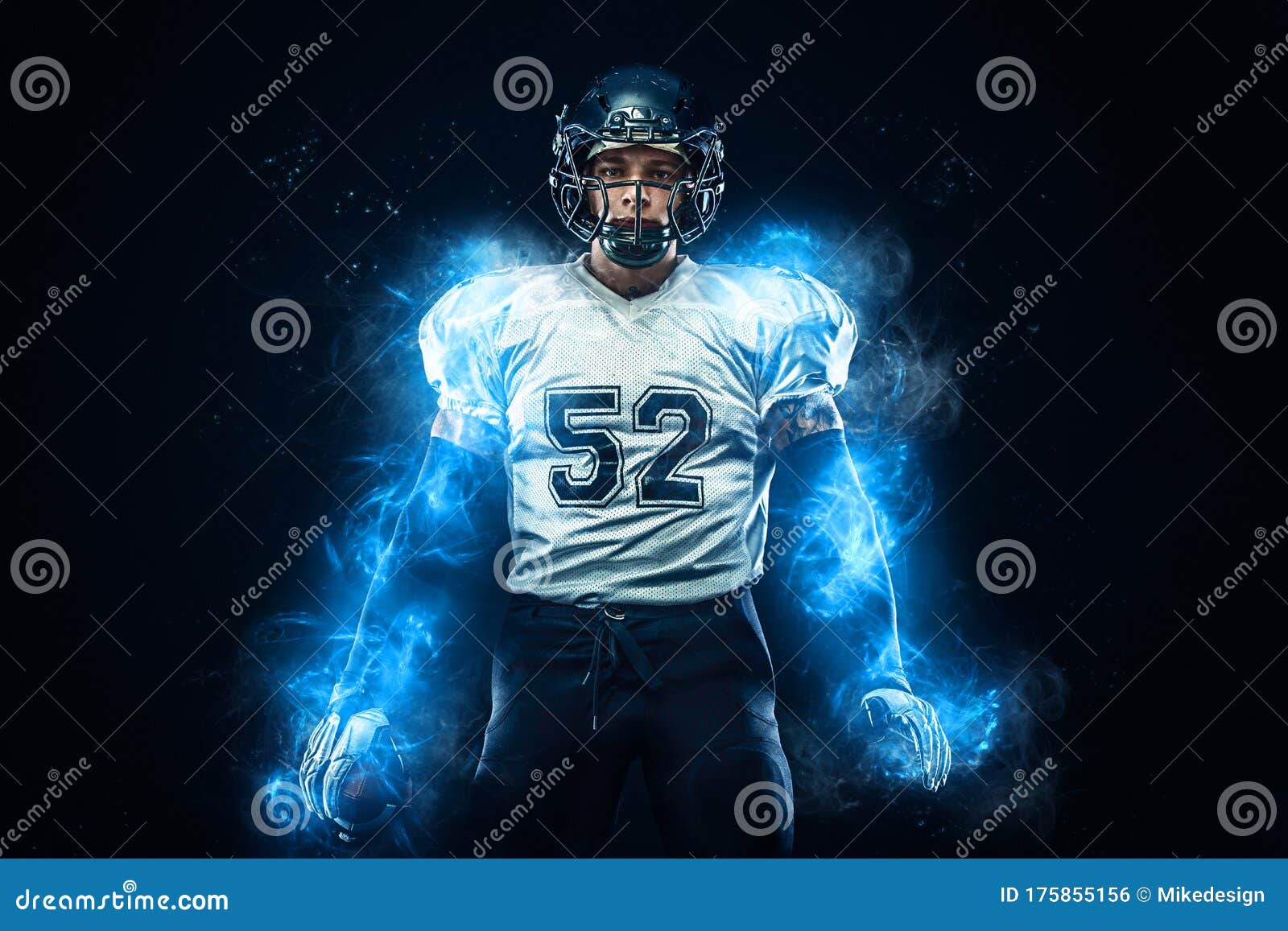 American Football Player in Helmet with Ball in Hands. Fire Background. Team  Sports. Sport Wallpaper. Stock Photo - Image of footbal, muscular: 175855156