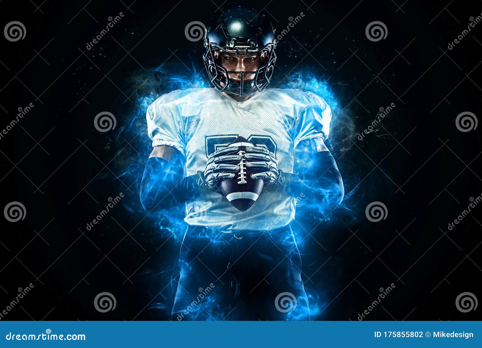 American Football Player in Helmet with Ball in Hands. Fire Background. Team  Sports. Sport Wallpaper. Stock Photo - Image of footballer, lights:  175855802