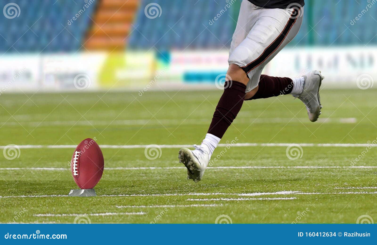 American Football Player Kickoff on Field Stock Photo - Image of field